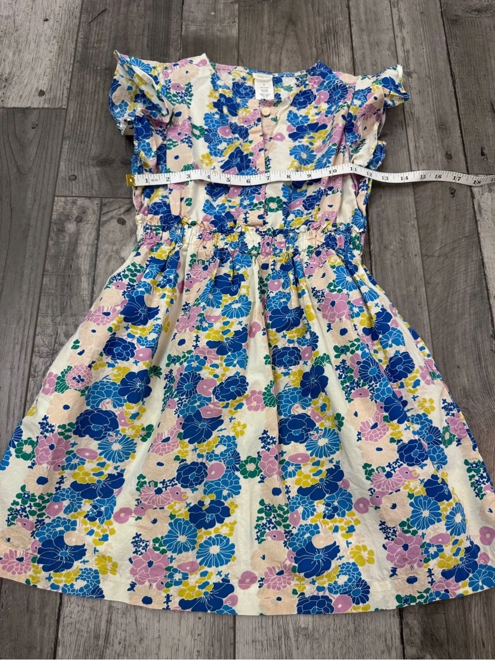 Crewcuts J Crew Girls 8 Floral Print Dress Blue Pink Flowers Cap Sleeve